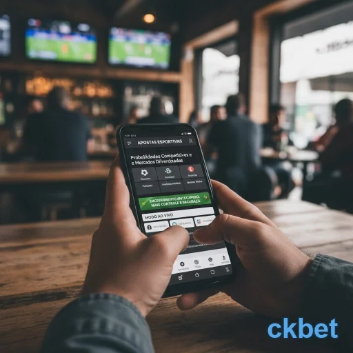 Usuário interagindo com o aplicativo ckbet em um bar.