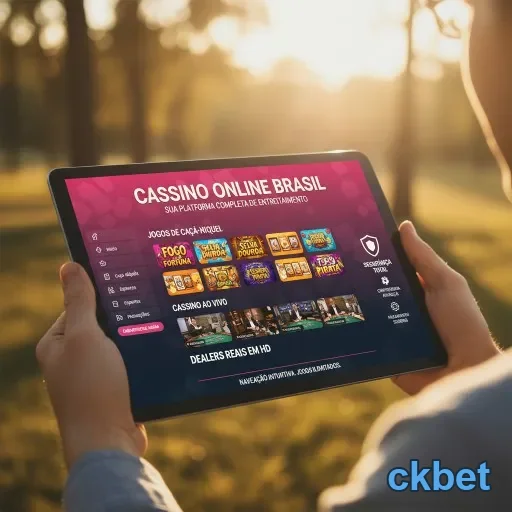 Usuário navega no cassino online da ckbet em tablet.