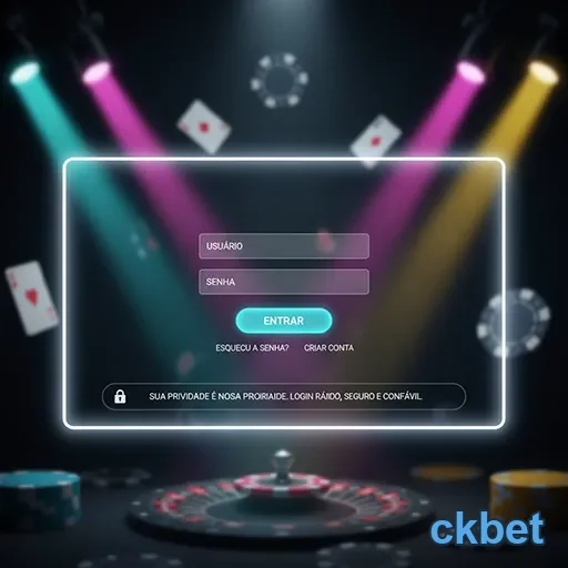 Tela de login do ckbet com slots e cartas de jogo.