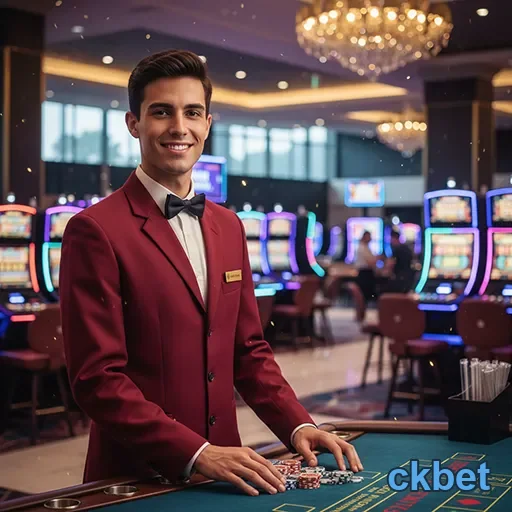 Croupier sorridente em mesa de jogos na ckbet.