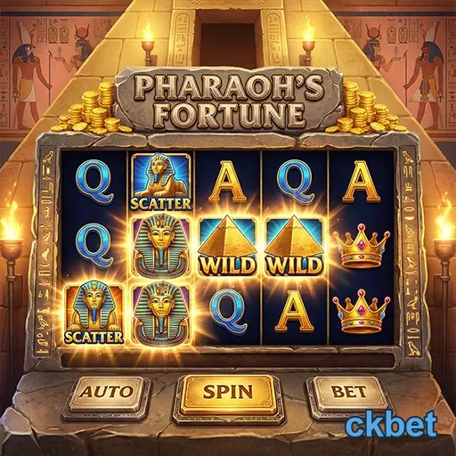Tela do jogo Pharaoh's Fortune na ckbet com símbolos de slots.